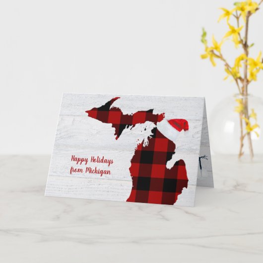 水牛のプレイドとサンタキャップを持つミシガン カード (黄色い花)