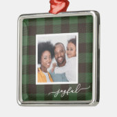 水牛のプレイドと楽しいスクリプト写真クリスマス メタルオーナメント (左)