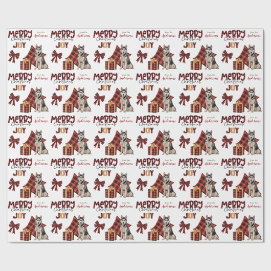 水牛のプレイドシベリアのハスキードッグクリスマス ラッピングペーパー (フラット)