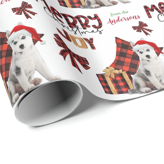 水牛のプレイドシベリアのハスキーパピークリスマス ラッピングペーパー (ロールコーナー)