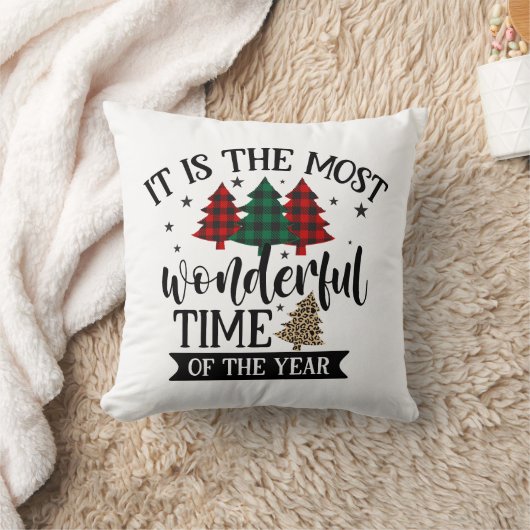 水牛のプレイドヒョウ柄クリスマスツリー クッション (ブランケット)