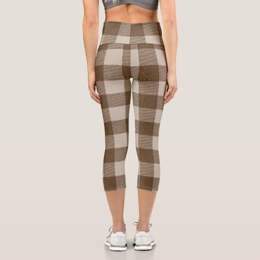 水牛のプレイドブラウンとベージュ美しい カプリレギンス (裏面)