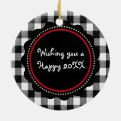 水牛のプレイドメリークリスマスブラックとホワイト セラミックオーナメント (裏面)