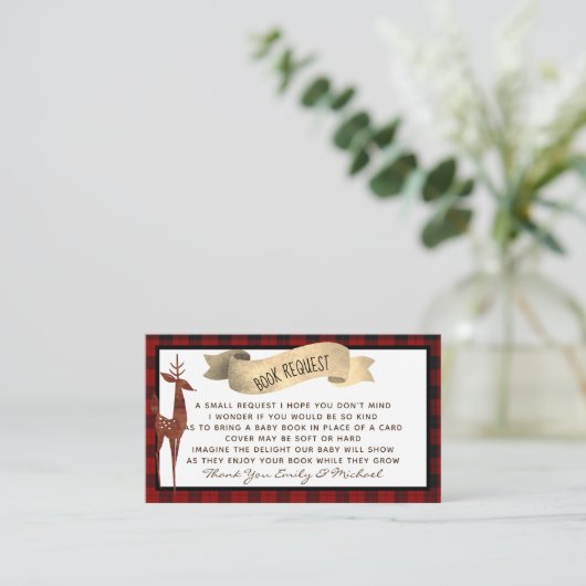 水牛のプレイド赤ちゃんシャワー本のリクエスト詩 エンクロージャーカード (スタンド正面)