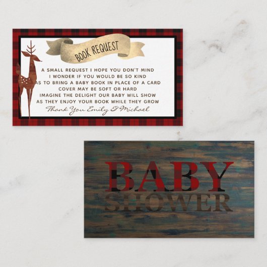 水牛のプレイド赤ちゃんシャワー本のリクエスト詩 エンクロージャーカード (正面/裏面)