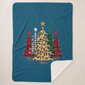 水牛のプレイド&ヒョウとメリークリスマスツリー シェルパブランケット (正面)