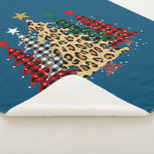 水牛のプレイド&ヒョウとメリークリスマスツリー シェルパブランケット (3/4)