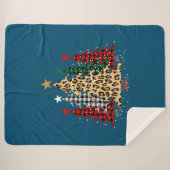 水牛のプレイド&ヒョウとメリークリスマスツリー シェルパブランケット (正面(横))