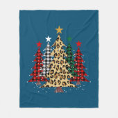 水牛のプレイド&ヒョウとメリークリスマスツリー フリースブランケット (正面)
