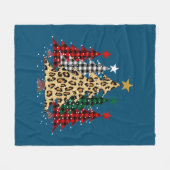 水牛のプレイド&ヒョウとメリークリスマスツリー フリースブランケット (正面(横))