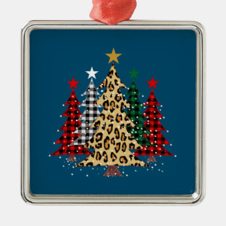水牛のプレイド&ヒョウとメリークリスマスツリー メタルオーナメント