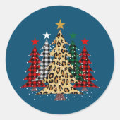 水牛のプレイド&ヒョウとメリークリスマスツリー ラウンドシール (正面)