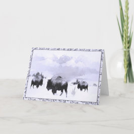 水牛の冬のシーンのグリーティングカード カード