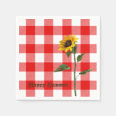 水牛の格子柄のヒマワリとレディーバグ スタンダードカクテルナプキン (正面)