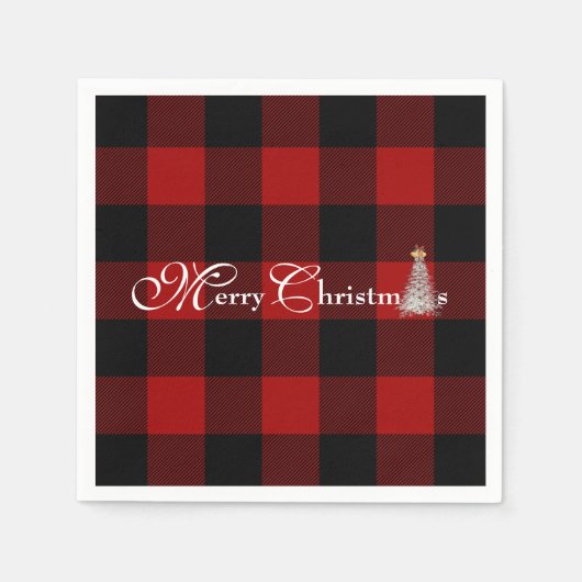水牛の格子柄の木でメリークリスマス スタンダードカクテルナプキン (正面)