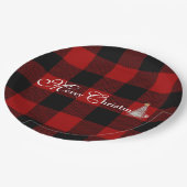 水牛の格子柄の木でメリークリスマス ペーパープレート (アングル)