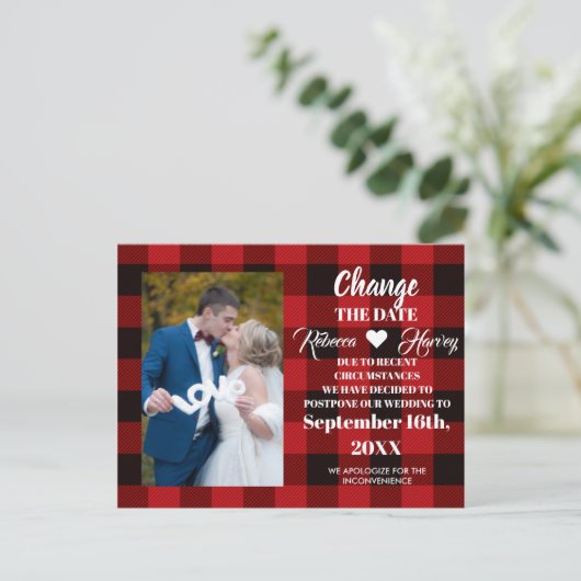 水牛の格子柄の結婚素朴なデートの日 案内ポストカード (スタンド正面)