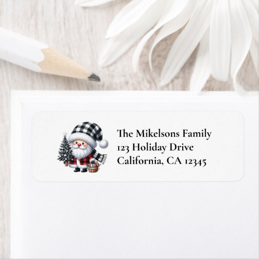水牛の格子模様の白黒ファミリークリスマス ラベル (インサイチュ)