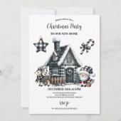 水牛の格子模様の白黒ファミリークリスマス 招待状 (正面)