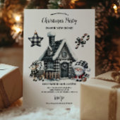 水牛の格子模様の白黒ファミリークリスマス 招待状