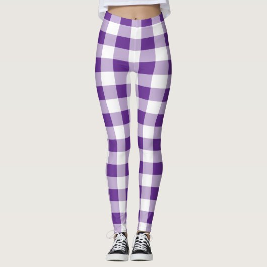 水牛の格子模様（紫と白） レギンス (正面)