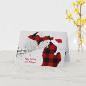 水牛の格子状とサンタキャップを持つミシガンの州 カード (黄色い花)