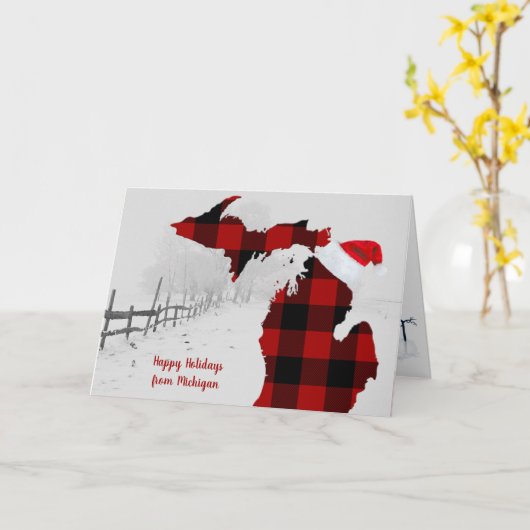 水牛の格子状とサンタキャップを持つミシガンの州 カード (黄色い花)