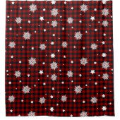 水牛の格子状の赤い冬の雪 シャワーカーテン (正面)