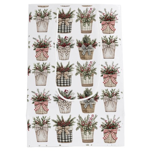 水牛の格子縞バスケット | ファームハウスクリスマス ミディアムペーパーバッグ (裏面)