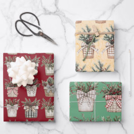 水牛の格子縞バスケット | ファームハウスクリスマス ラッピングペーパーシート