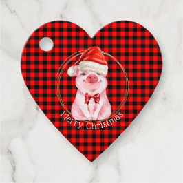 水牛の格子赤の可愛いクリスマスおもしろい豚 フェイバータグ
