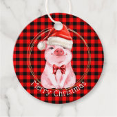 水牛の格子赤の可愛いクリスマスおもしろい豚 フェイバータグ (正面)
