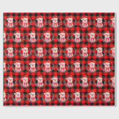 水牛の格子赤の可愛いクリスマスおもしろい豚 ラッピングペーパー (フラット)