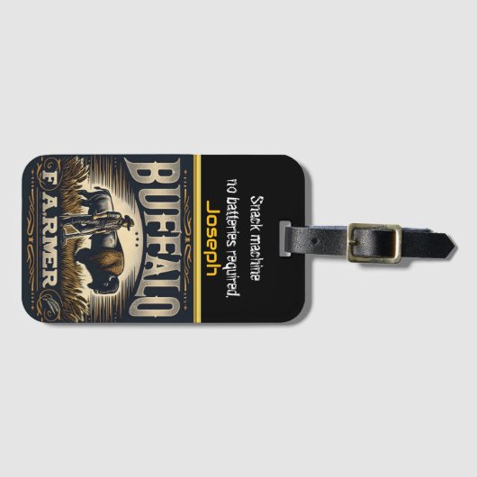 水牛の農家誇りを持ったがゴールデン・フィールドに立つ ラゲッジタグ (正面横)