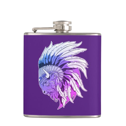 水牛の頭とインディアンのアドレス フラスク (正面)