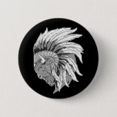 水牛の頭とインディアンのアドレス 缶バッジ (正面)