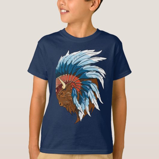 水牛の頭とインディアンのアドレス Tシャツ (正面)
