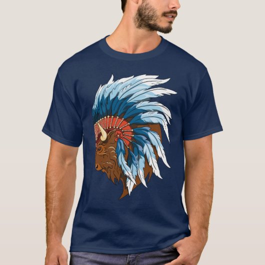 水牛の頭とインディアンのアドレス Tシャツ (正面)