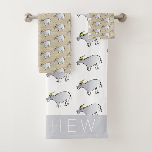 水牛イラストレーション中国の牛年名BT バスタオルセット (インサイチュ)