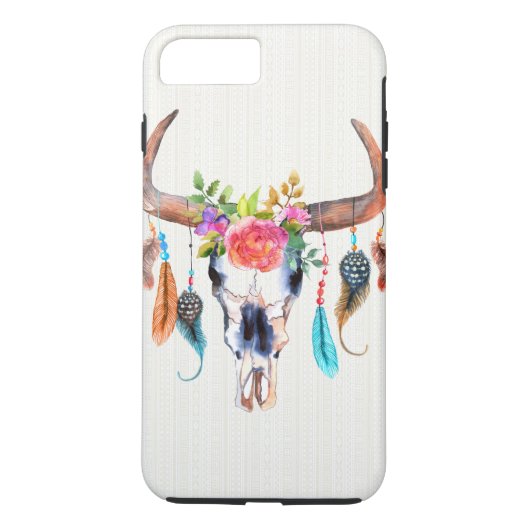 水牛スカル(羽毛と花) Case-Mate iPhoneケース (裏面)