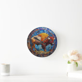 水牛ステンドグラスのアートワーク ラウンド壁時計 (ホーム)