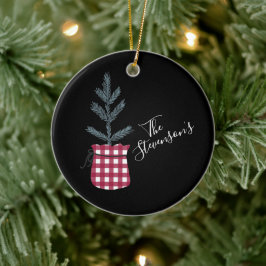 水牛チェックパインの木パーソナライズされた名 セラミックオーナメント