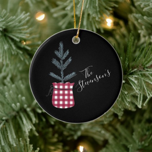 水牛チェックパインの木パーソナライズされた名 セラミックオーナメント (ツリー)