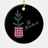 水牛チェックパインの木パーソナライズされた名 セラミックオーナメント (正面)