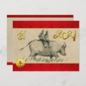 水牛中国の子牛2021年カード インビテーションポストカード (正面/裏面)
