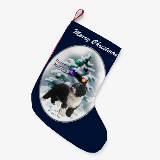 水犬スペインののクリスマス スモールクリスマスストッキング (正面 (吊り時))