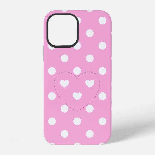 水玉とハート、キュートなピンク iPhoneケース (裏面)