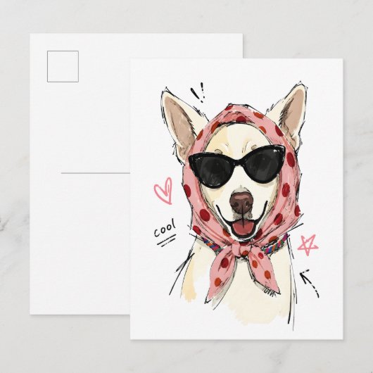 水玉のスカーフを巻いたかわいい笑顔の犬 ポストカード (正面/裏面)
