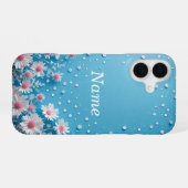 水玉の背景のフラワーコラージ iPhone 16ケース (裏面横)