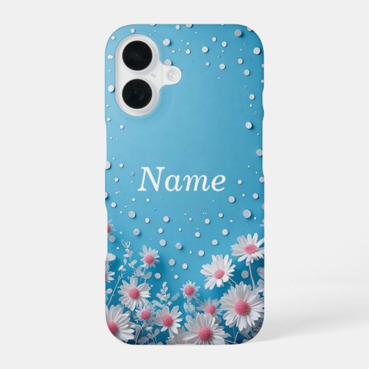 水玉の背景のフラワーコラージ iPhone 16ケース (裏面)